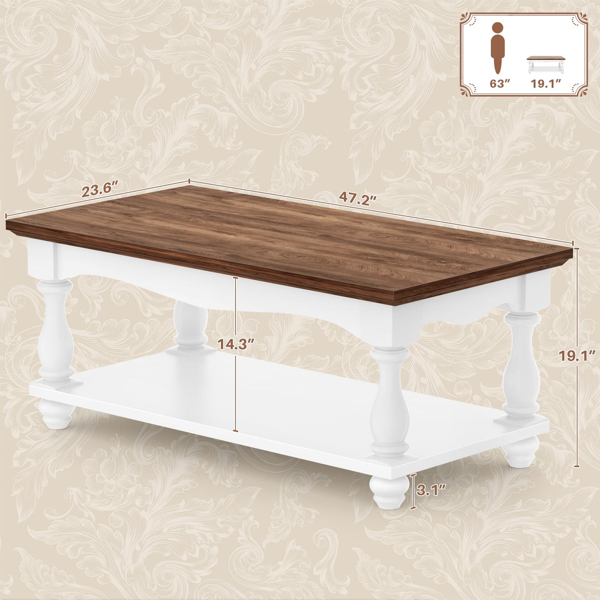 2-Tier Framhouse Coffee Table with Storage