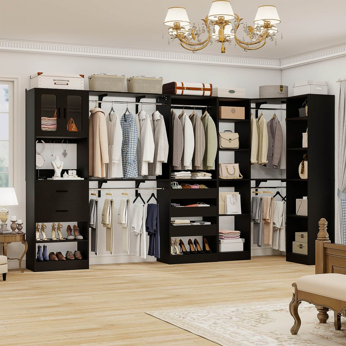 3-in-1 Walk in Closet System with Drawers and Shelves, Heavy Duty Closet Organizer System, 80'' Height, 2000 LBS Weight Capacity