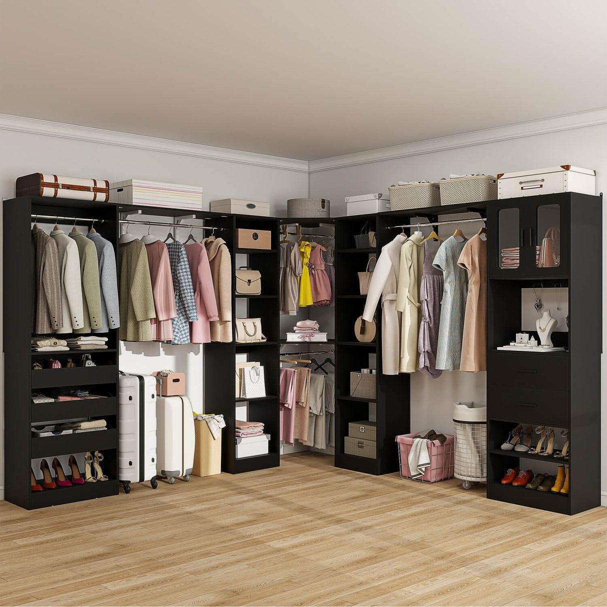 3-in-1 Walk in Closet System with Drawers and Shelves, Heavy Duty Closet Organizer System, 80'' Height, 2000 LBS Weight Capacity