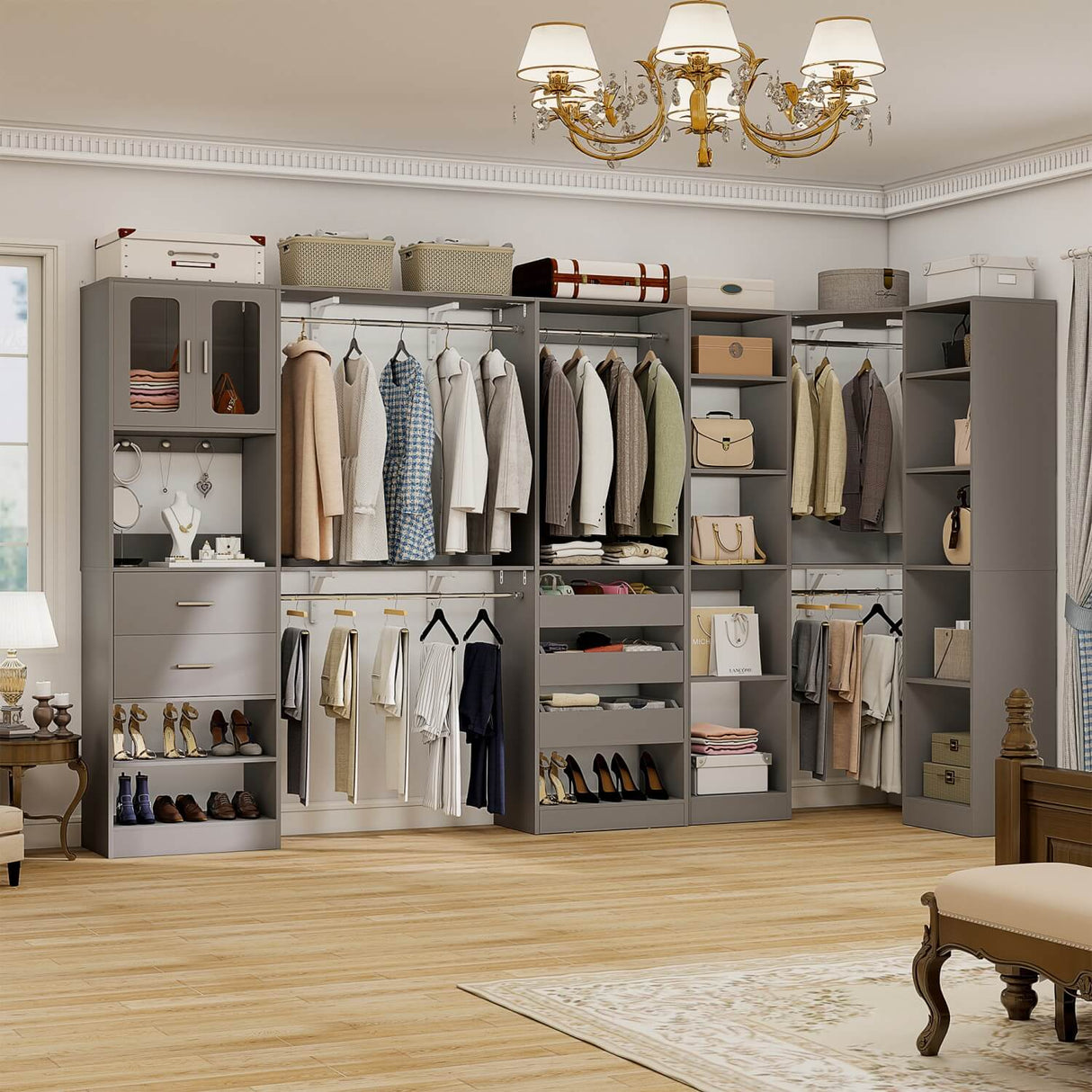 3-in-1 Walk in Closet System with Drawers and Shelves, Heavy Duty Closet Organizer System, 80'' Height, 2000 LBS Weight Capacity