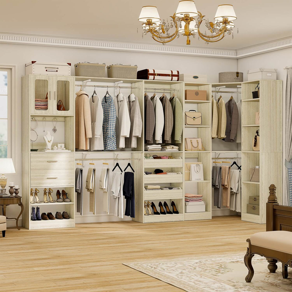 3-in-1 Walk in Closet System with Drawers and Shelves, Heavy Duty Closet Organizer System, 80'' Height, 2000 LBS Weight Capacity