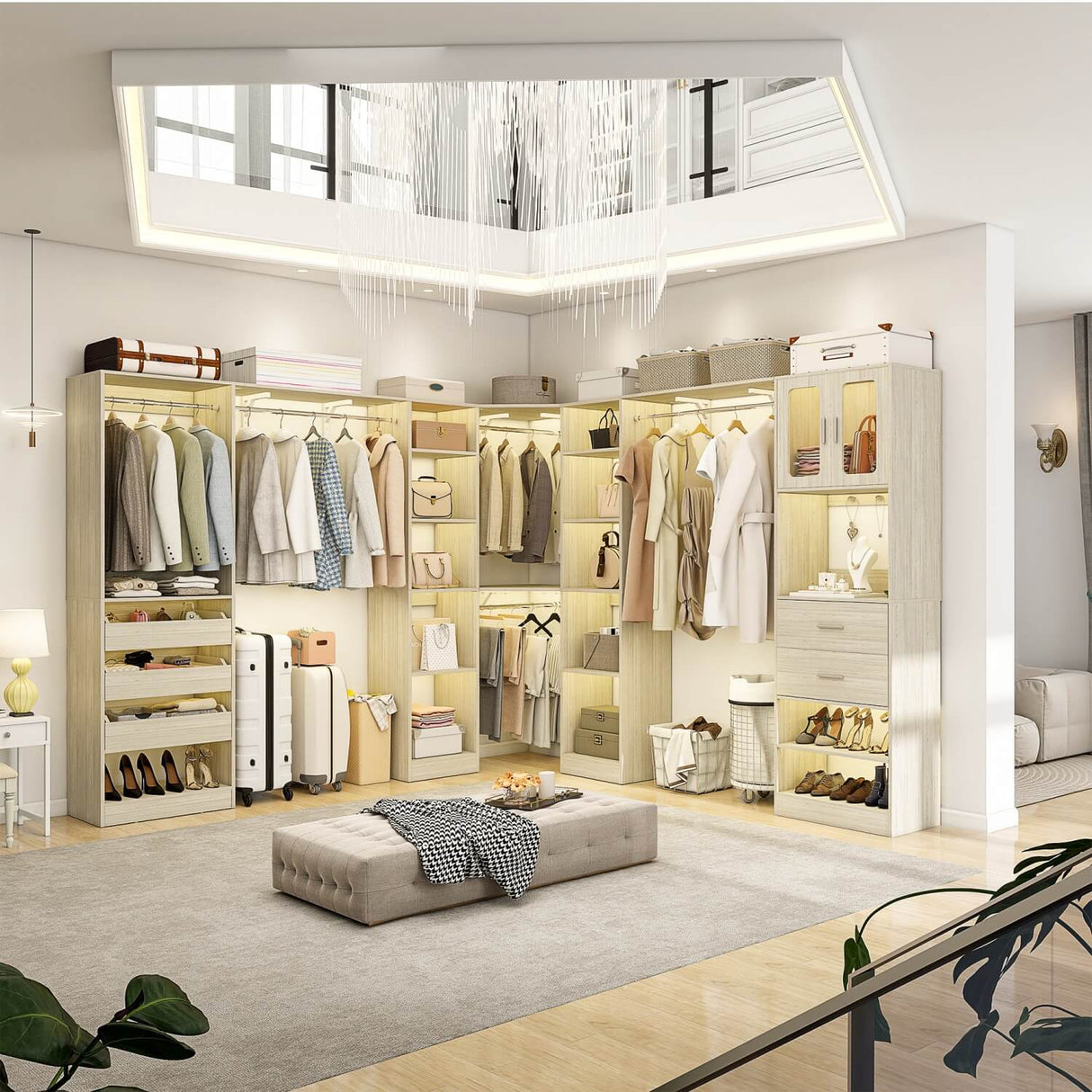 3-in-1 Walk in Closet System with Drawers and Shelves, Heavy Duty Closet Organizer System, 80'' Height, 2000 LBS Weight Capacity