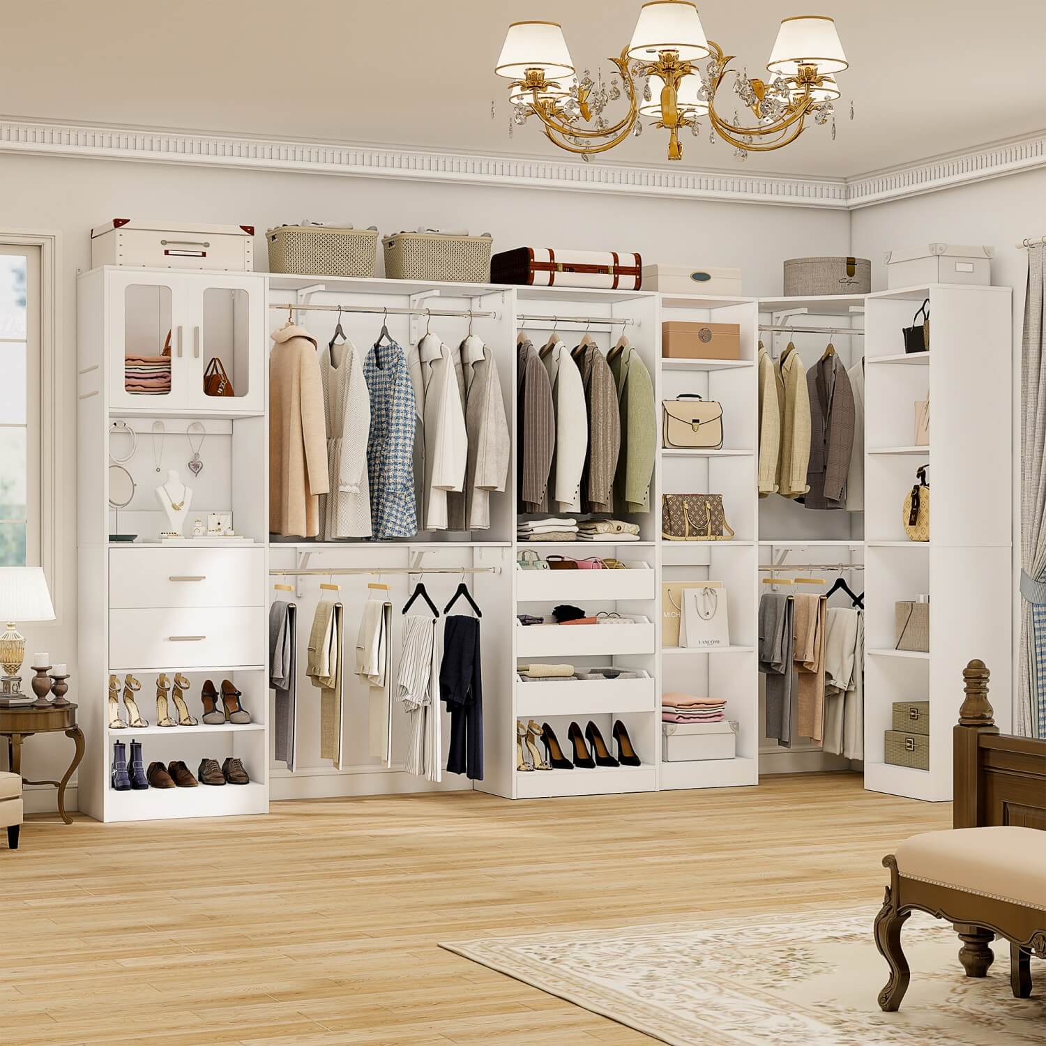 Unikito 3-in-1 Walk in Closet System with Drawers and Shelves