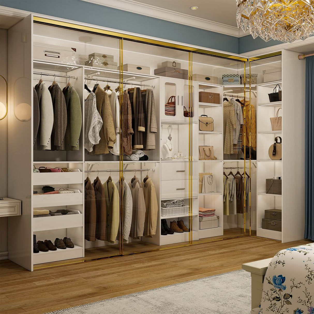 3-in-1 Walk in Closet System with Drawers and Shelves, Heavy Duty Closet Organizer System, 80'' Height, 2000 LBS Weight Capacity