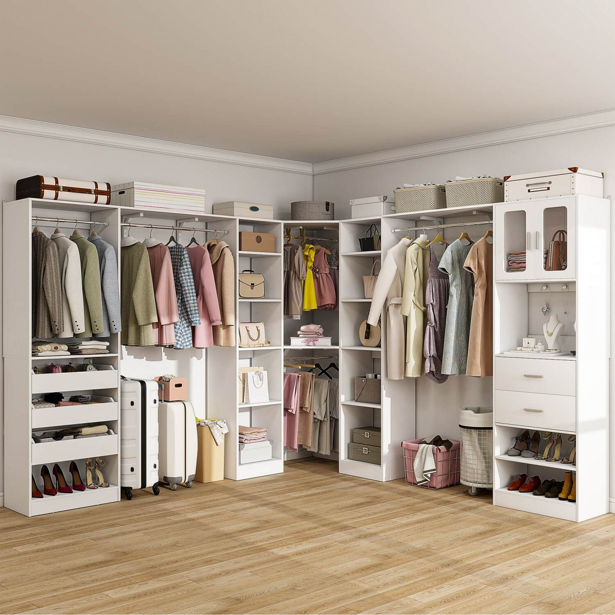 3-in-1 Walk in Closet System with Drawers and Shelves, Heavy Duty Closet Organizer System, 80'' Height, 2000 LBS Weight Capacity