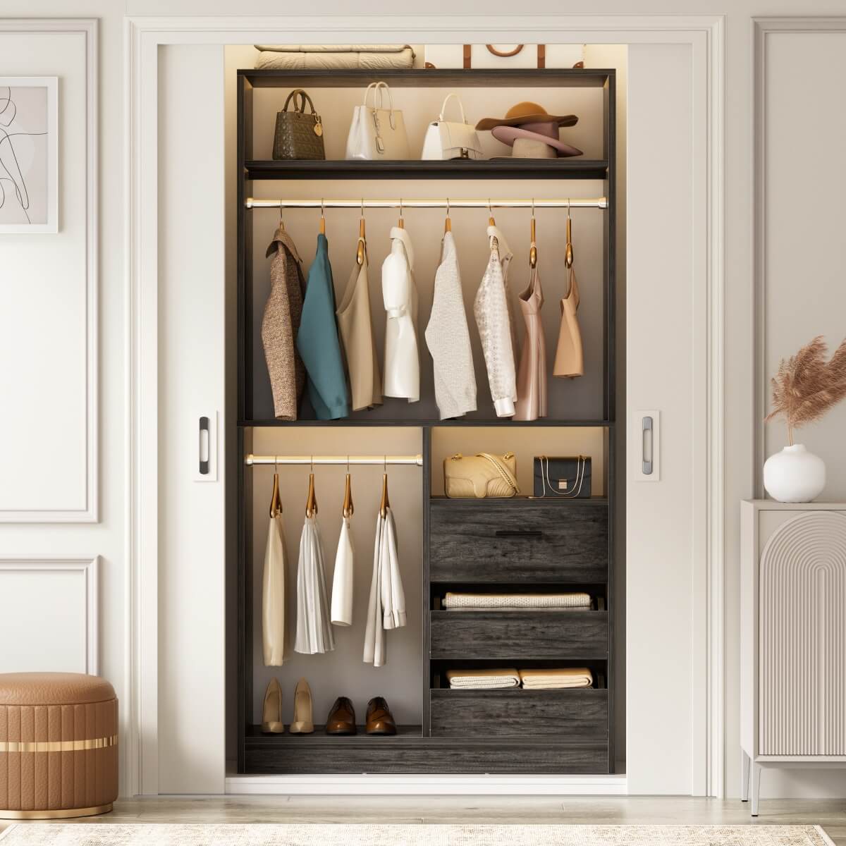 Unikito 36'' Walk in Closet System with 3 Wooden Drawers & 2 Unikito 36'' Walk in Closet System with 3 Wooden Drawers & 2