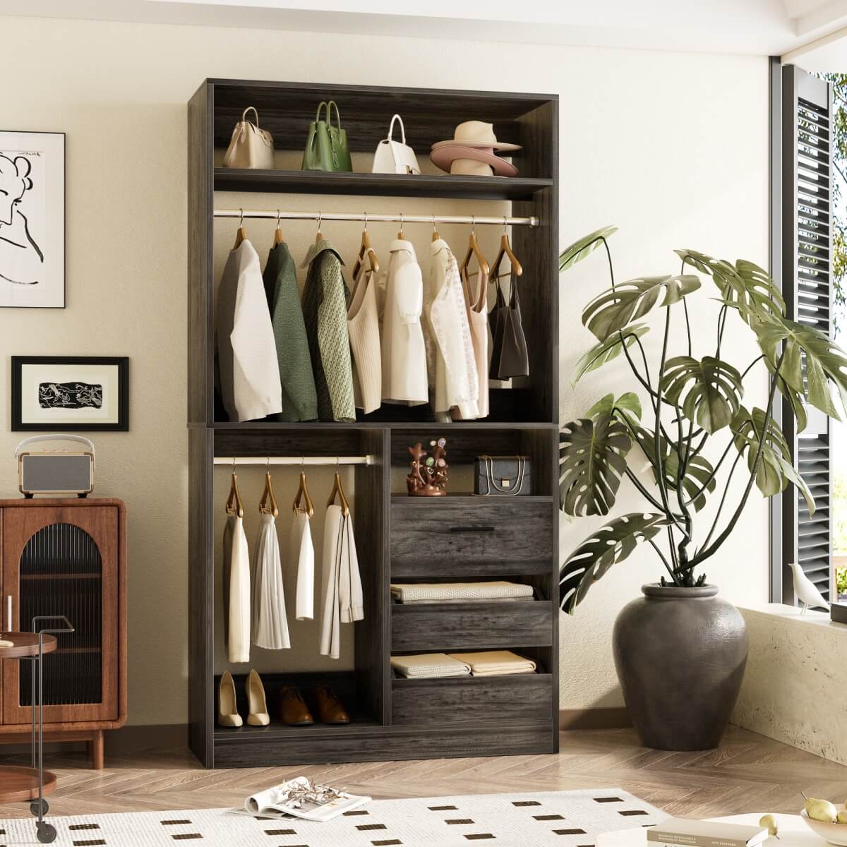 Unikito 36'' Walk in Closet System with 3 Wooden Drawers & 2