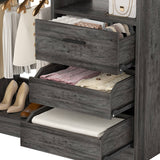 36'' Walk in Closet System with 3 Wooden Drawers, Freestanding WardrobeCloset with 2 Hanging Rods