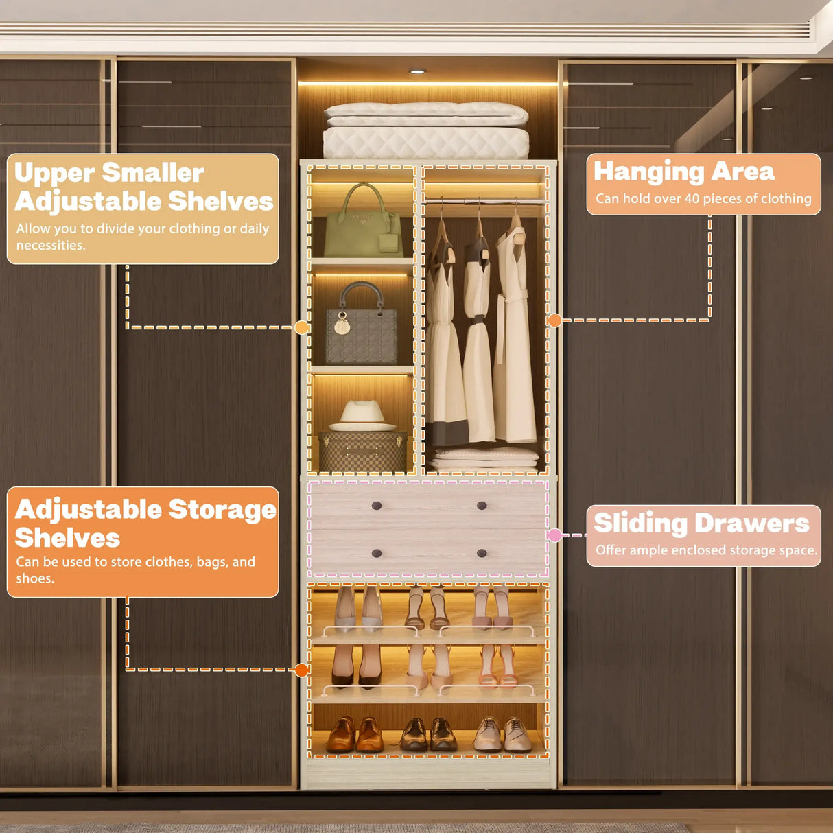 28-Inch Freestanding Closet Organizer with 2 Drawers and Shelves