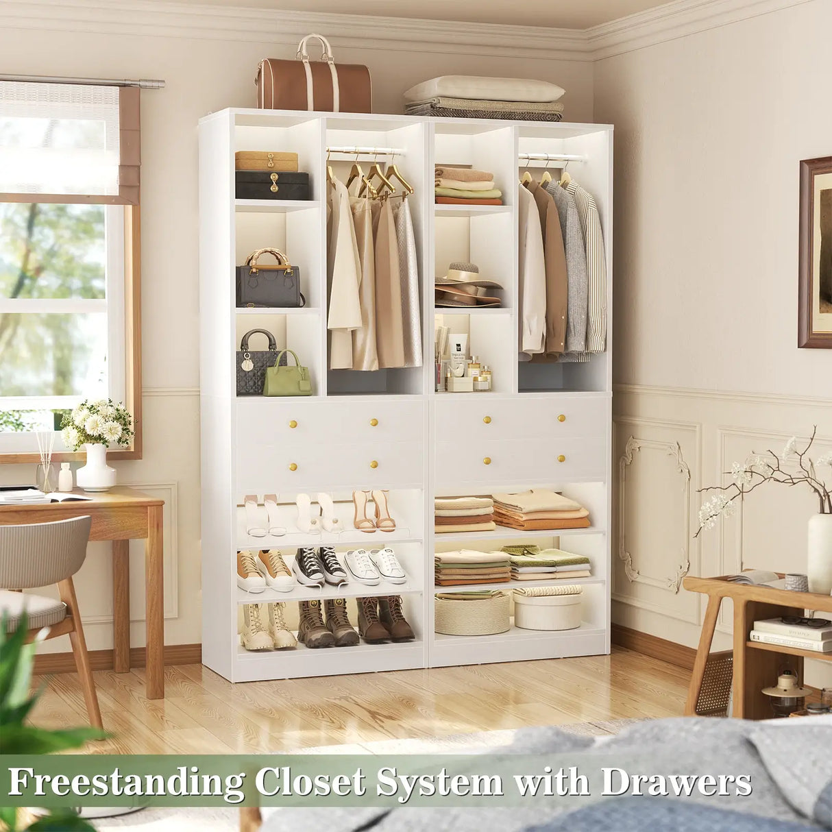 28-Inch Freestanding Closet Organizer with 2 Drawers and Shelves