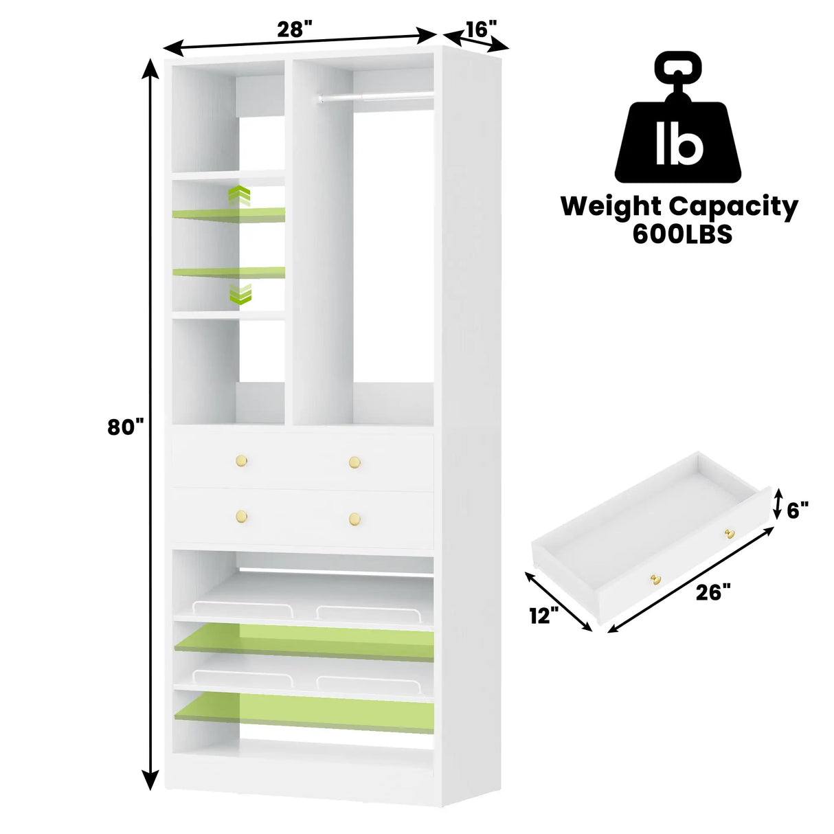 28-Inch Freestanding Closet Organizer with 2 Drawers and Shelves