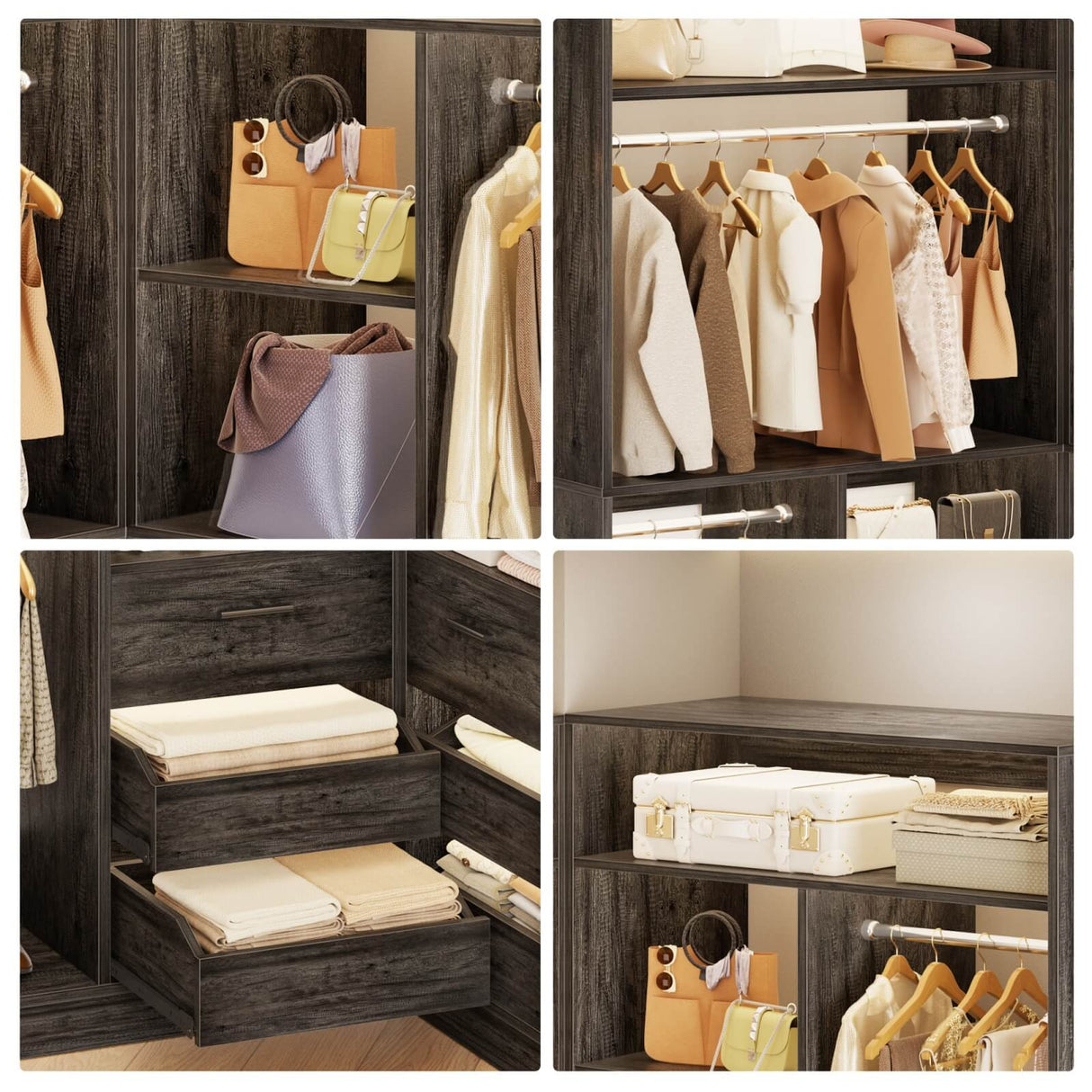 72 inch Walk in Closet Organizer with Drawers, Shelves and Hanging Rods, 2 Packs