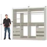 72 inch Walk in Closet Organizer with Drawers, Shelves and Hanging Rods, 2 Packs