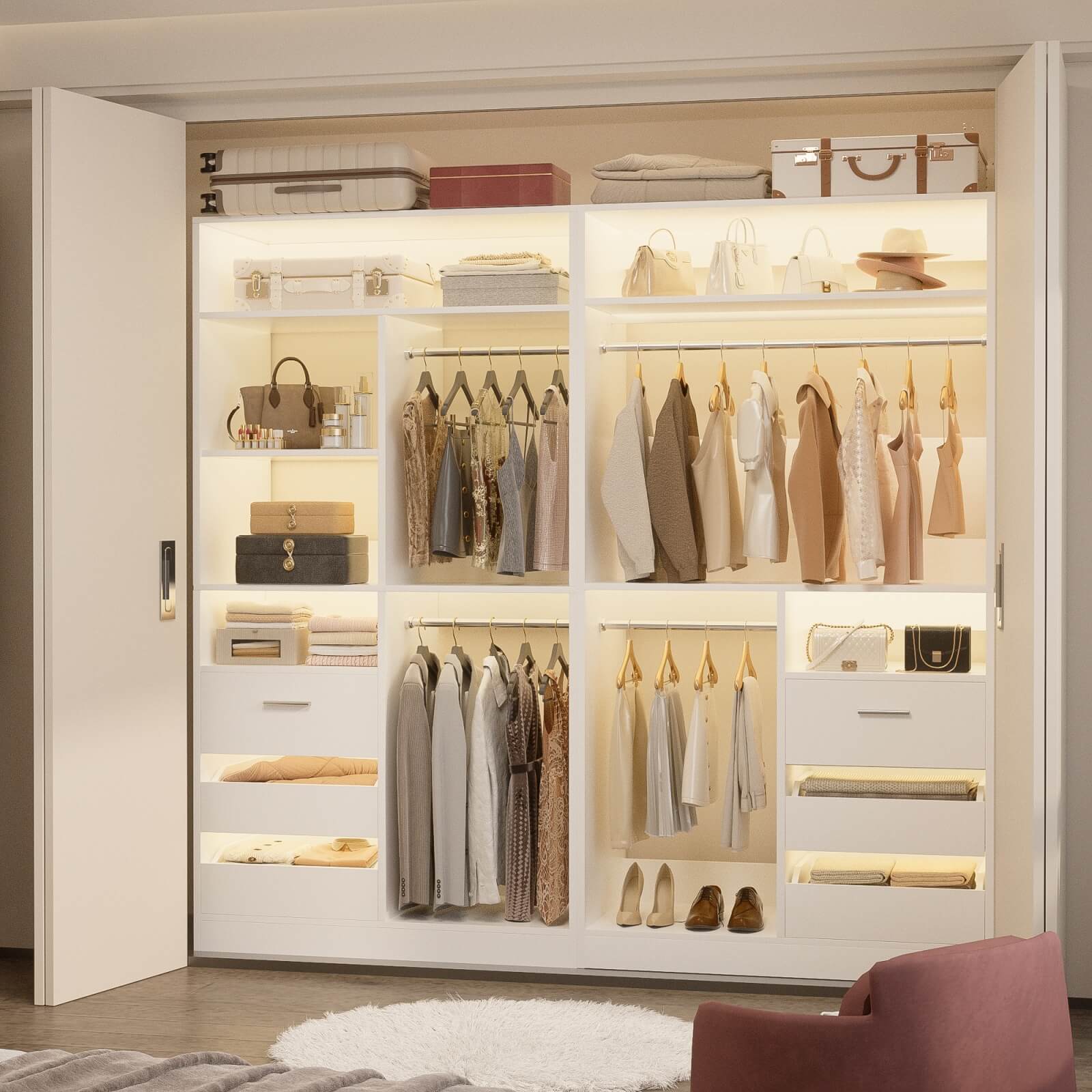 Unikito 72 inch Walk in Closet Organizer with Drawers, Shelves and