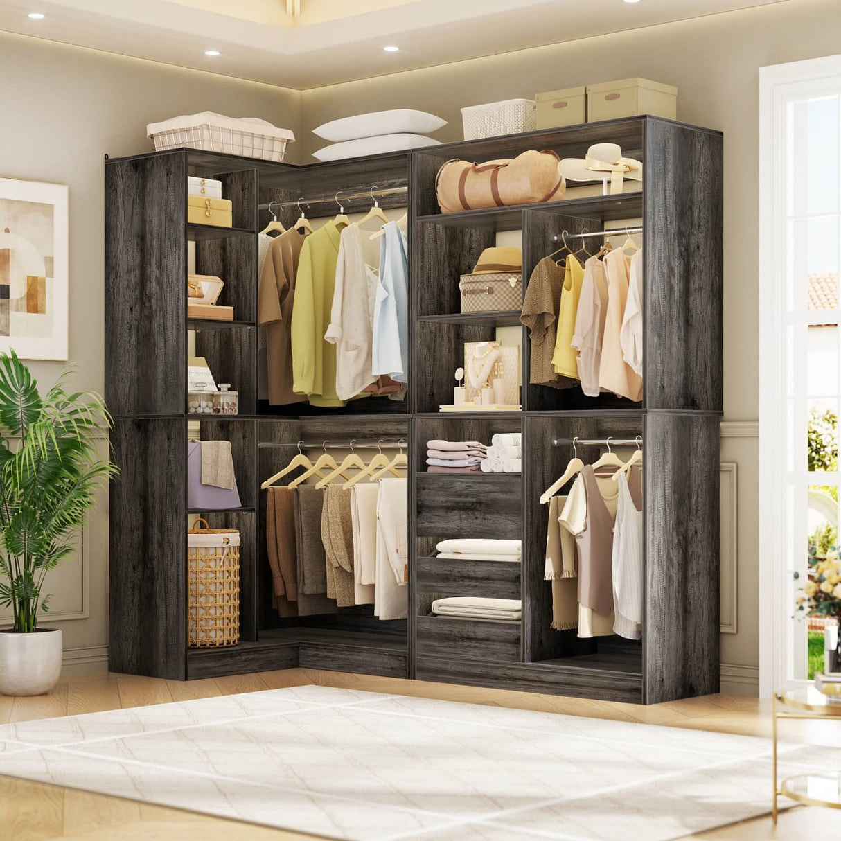 72'' Corner Closet Organizer System with Drawers and Shelves, Heavy Duty
