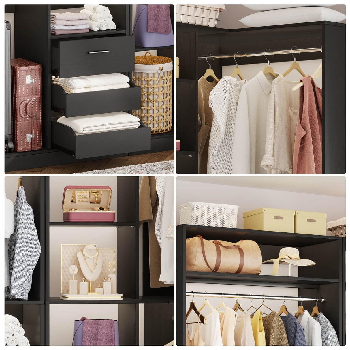 6FT Heavy Duty Corner Closet Organizer System with Drawers, Shelves and Hanging Rods