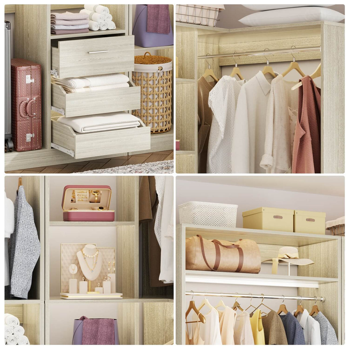 6FT Heavy Duty Corner Closet Organizer System with Drawers, Shelves and Hanging Rods