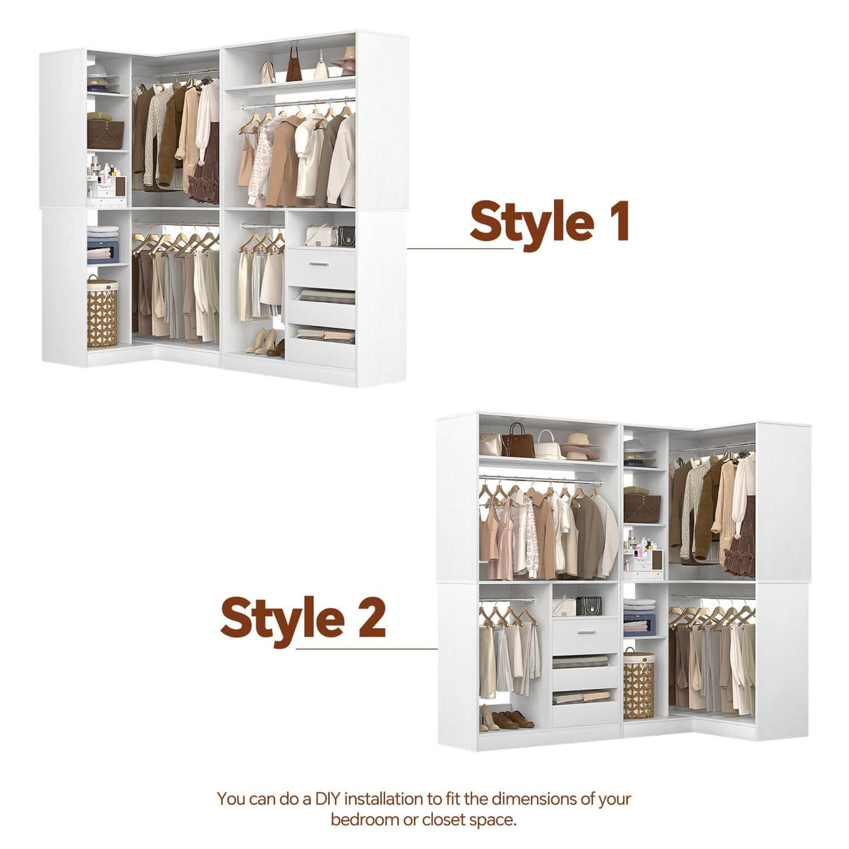 6FT Heavy Duty Corner Closet Organizer System with Drawers, Shelves and Hanging Rods