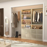 128'' Walk-in Closet System with 2 Sets, Closet Organizer with 4 Fabric Drawers and 4 Hanging Rods