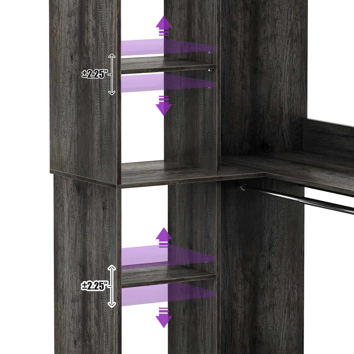 36'' Freestanding Corner Closet System with 2 Hanging Rods & 8 Storage Shelves