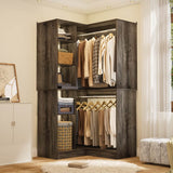 36'' Freestanding Corner Closet System with 2 Hanging Rods & 8 Storage Shelves