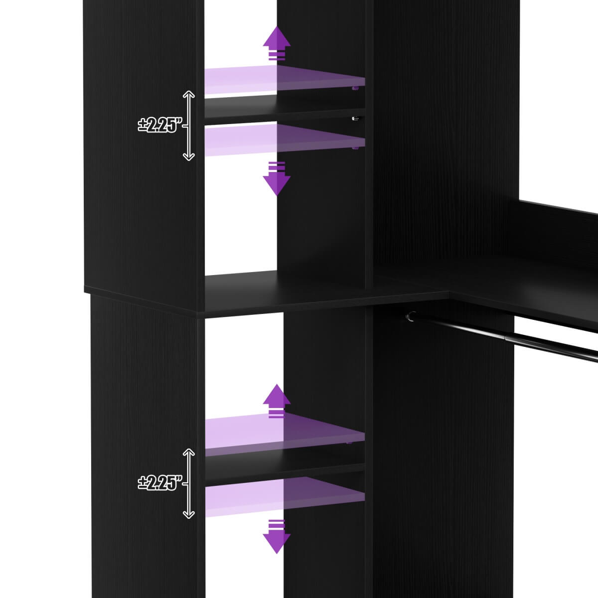36'' Freestanding Corner Closet System with 2 Hanging Rods & 8 Storage Shelves