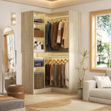 36'' Freestanding Corner Closet System with 2 Hanging Rods & 8 Storage Shelves