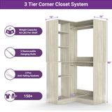 36'' Freestanding Corner Closet System with 2 Hanging Rods & 8 Storage Shelves