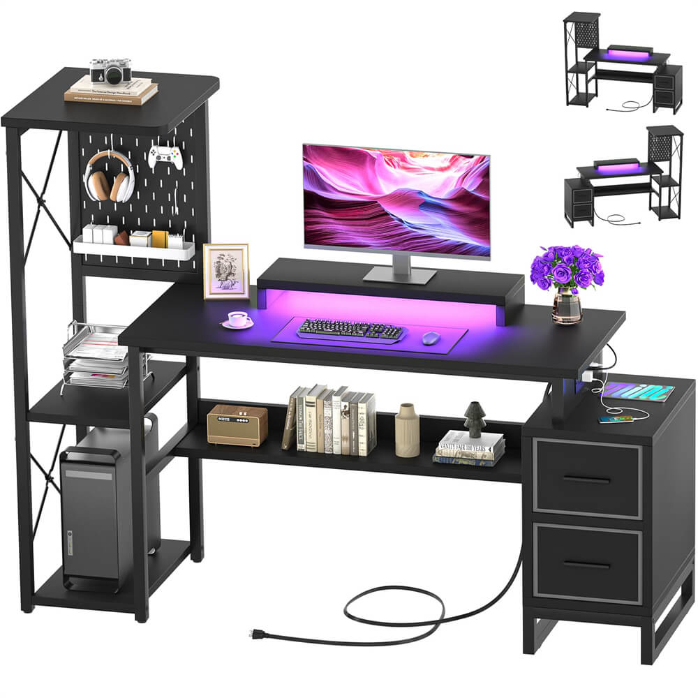Unikito 53 Inch Computer Desk with Drawers, Reversible Home Office Desk ...