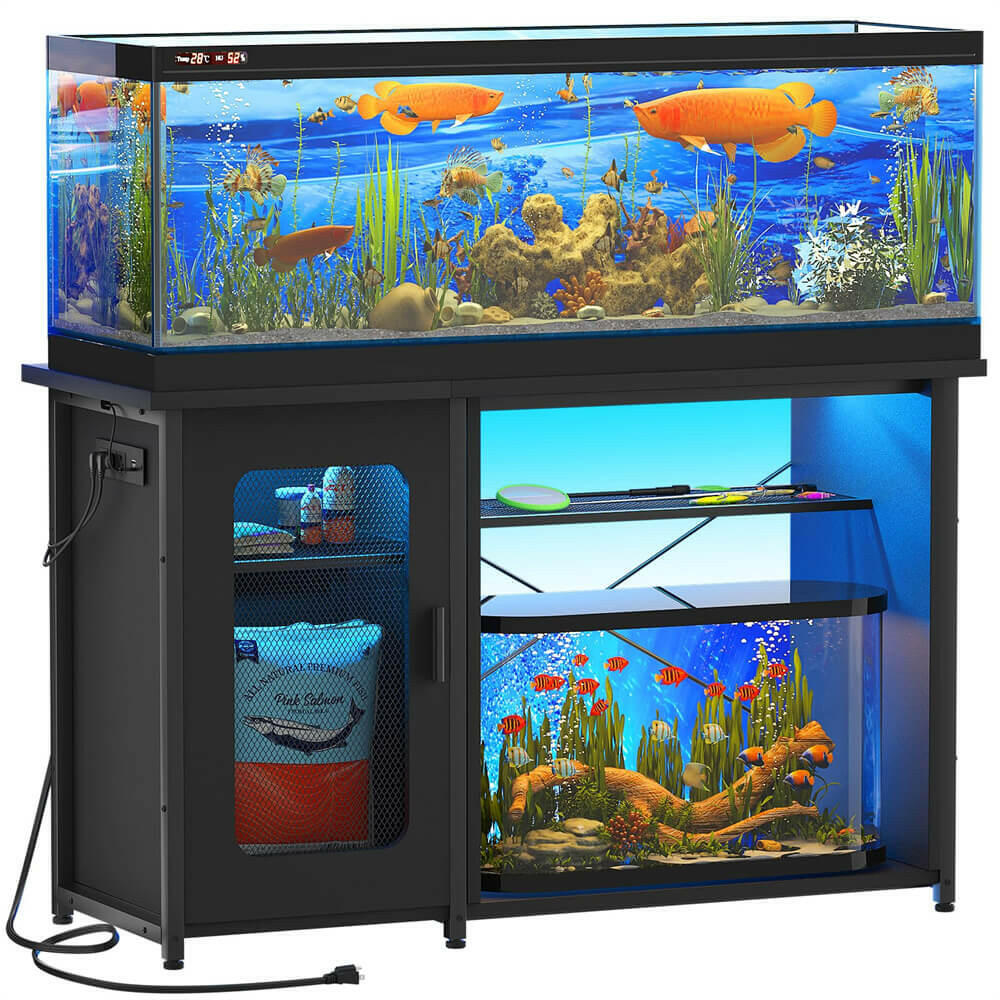 Unikito 55-75 Gallon Fish Tank Stand with Power Outlets & LED Light, R