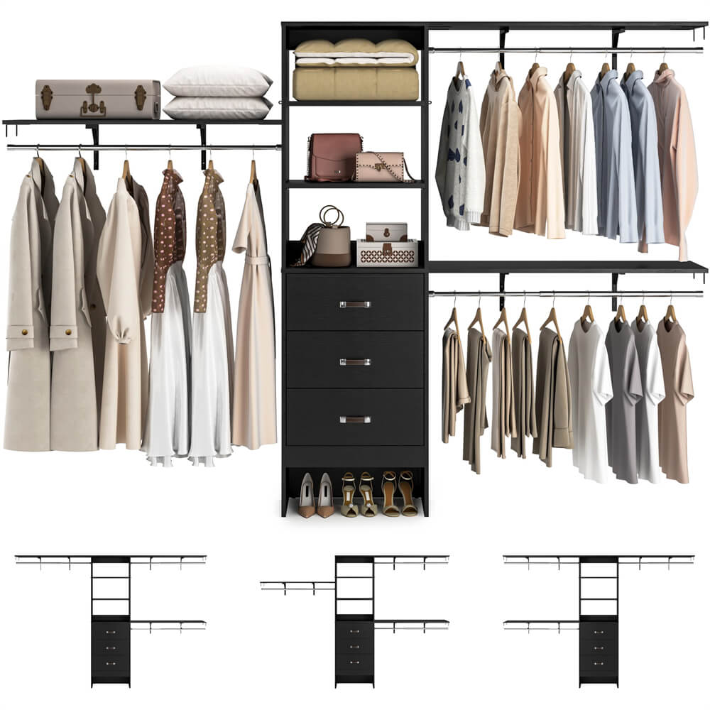 Unikito 10FT Closet System with 3 Drawers, Walk In Closet Organizer ...