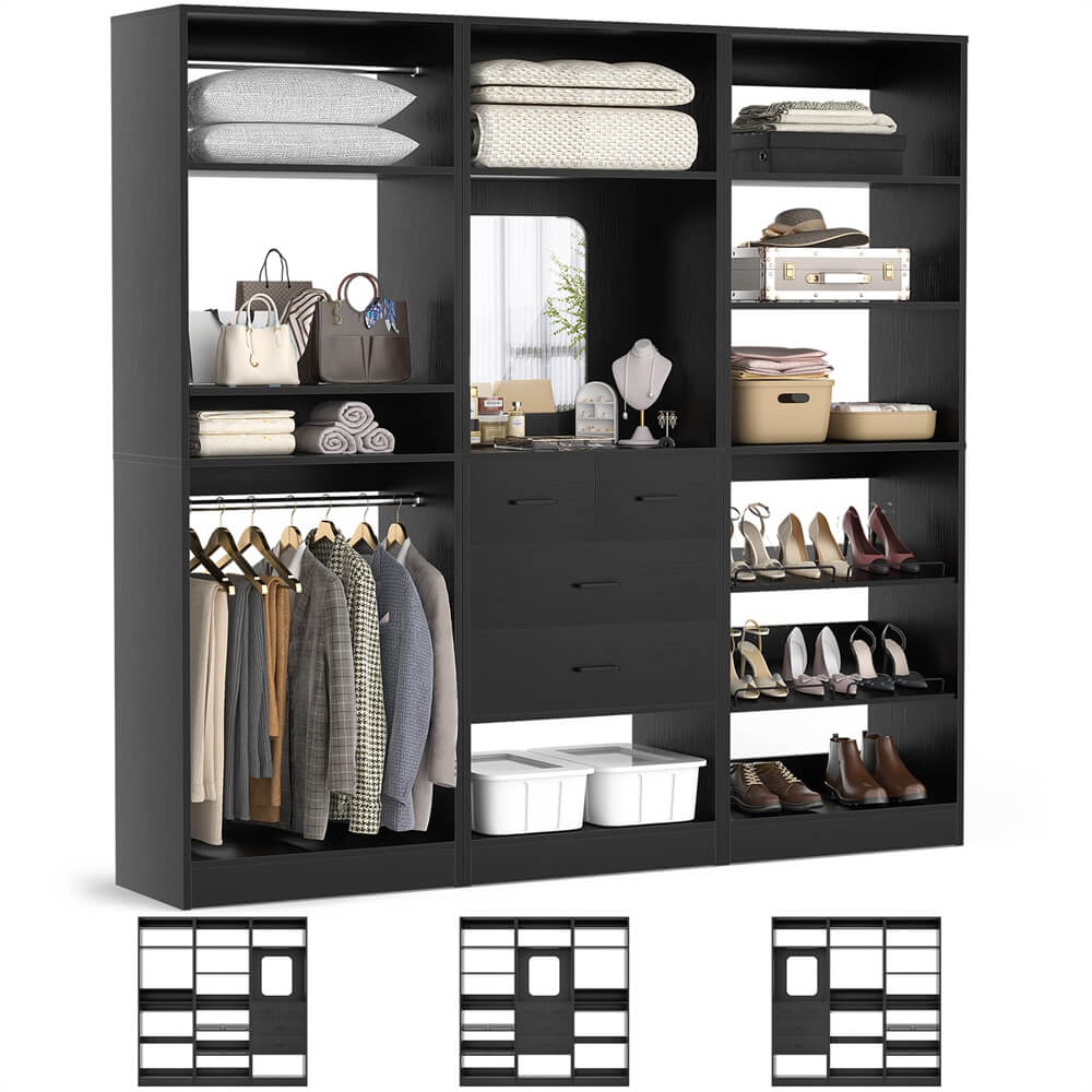 Unikito 75 Inch Closet System with Drawers, Freestanding Closet