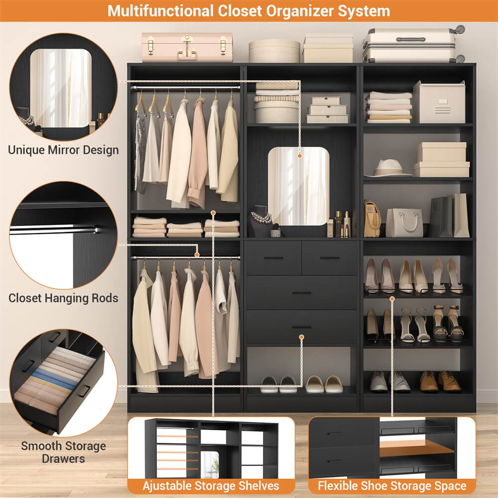 Unikito 75 Inch Closet System with Drawers, Freestanding Closet