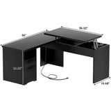 Unikito Lift Top L Shaped Desk with Drawer, Large Office Desk with Power Outlets and USB Charging Ports, Sturdy Corner Computer Desk Writing Table with Storage, L Shape Standing Desk