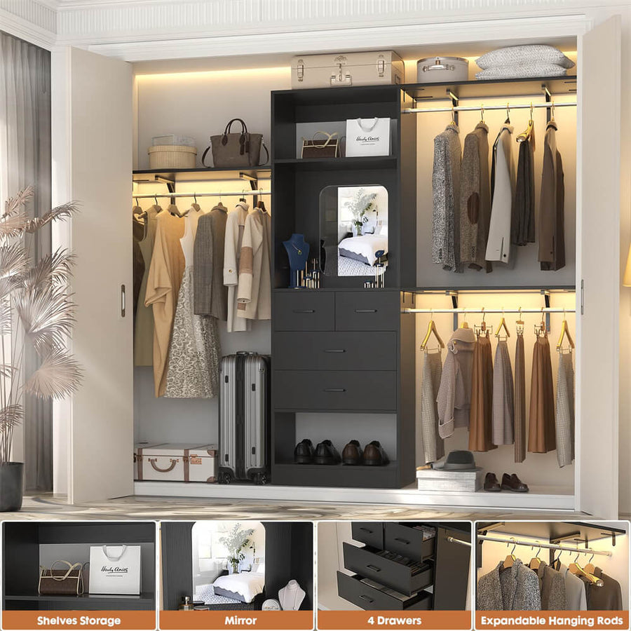 Unikito 96 Inch Closet Organizer System with 4 Drawers & 3 Shelf Towers ...