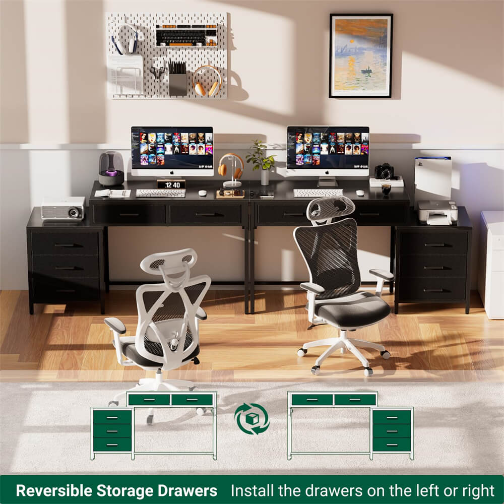 Unikito Reversible Computer Desk with 5 Drawers, Narrow Desk Comes