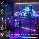 Unikito L Shaped Desk with File Cabinet & Power Outlet, Reversible 55 Inch Large Corner Computer Desks with LED Strip, L-Shaped Computer Desk with Drawers and Storage Shelves