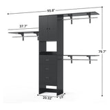 96 Inch Closet System with 3 Wood Drawers, 8FT Closet Organizer with Doors and 3 Shelve Towers, 1000 LBS Load, 96" L x 16" W x 75" H