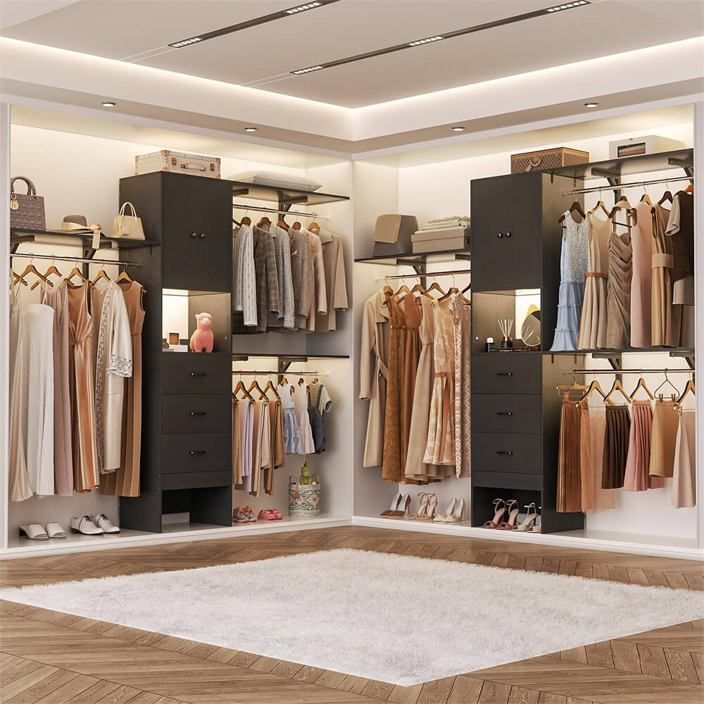 Unikito 96 Inch Closet System with 3 Wood Drawers, 8FT Closet