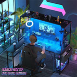 Unikito L Shaped Gaming Desk with Hutch & Shelves, 47'' Gaming Computer Desk with LED Lights & Power Strips, Reversible PC Gaming Desk L Shape with Storage, L Desk for Gaming with Monitor Stand
