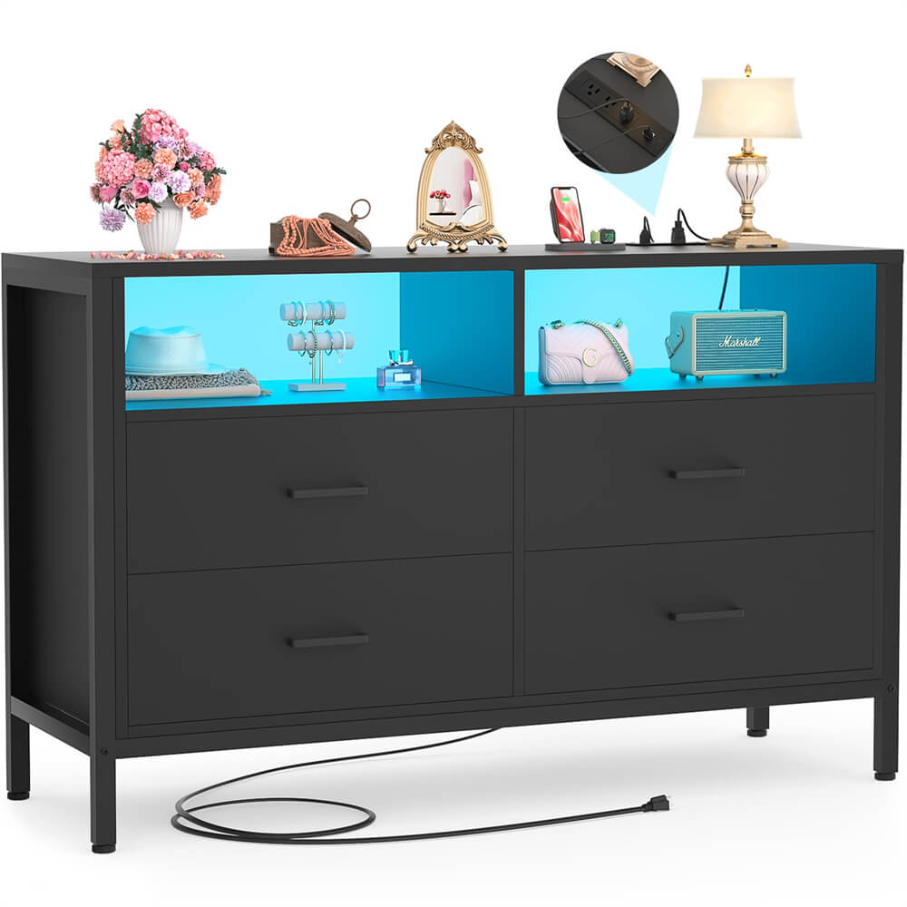 Unikito Dresser for Bedroom, 4 Drawers Dresser with LED Lights and