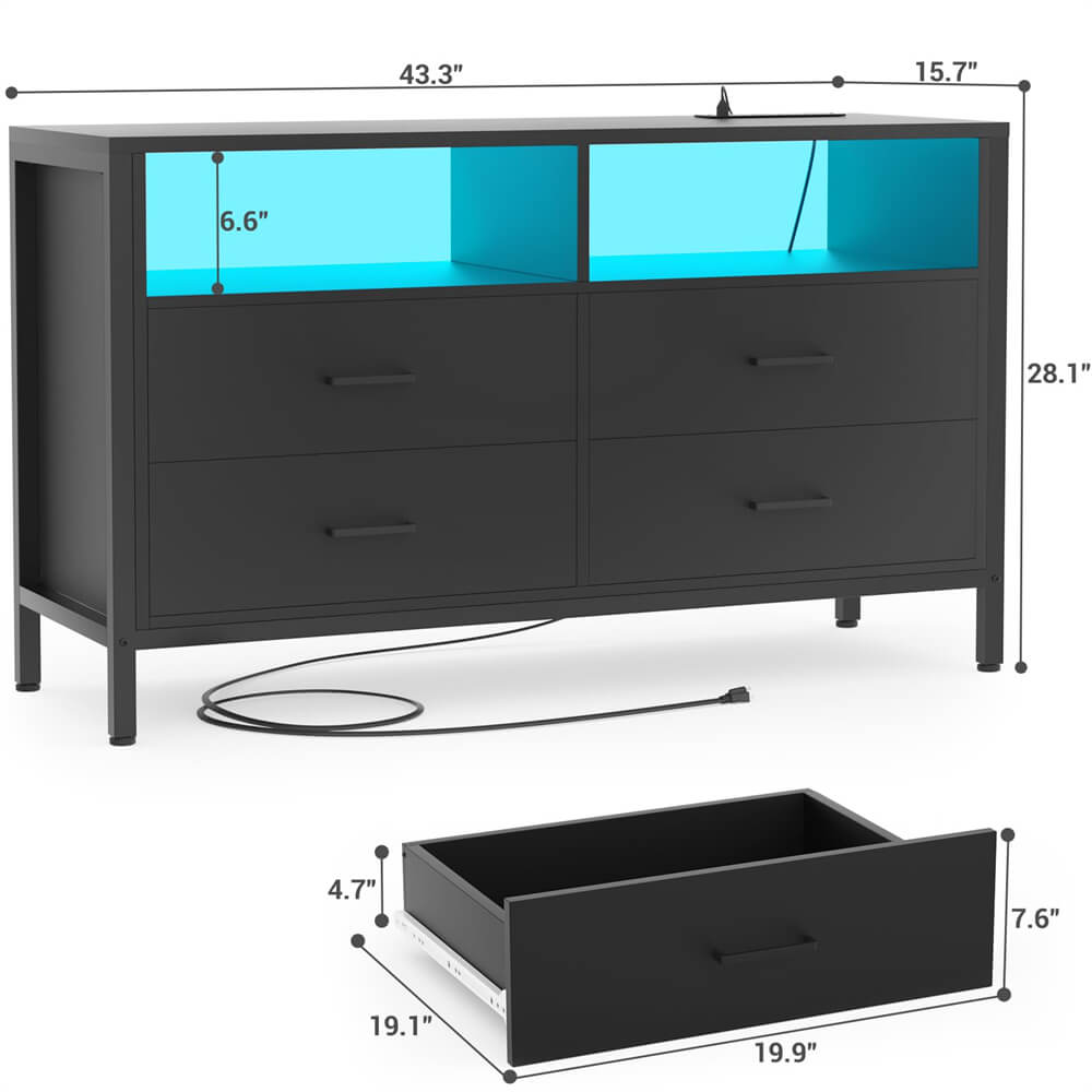 Unikito Dresser for Bedroom, 4 Drawers Dresser with LED Lights and
