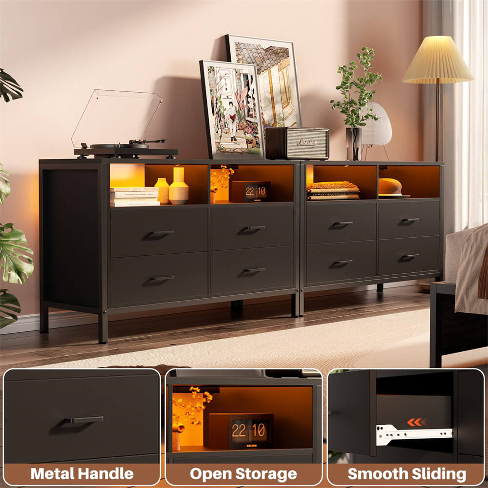 Unikito Dresser for Bedroom, 4 Drawers Dresser with LED Lights and