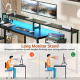 Unikito L Shaped Desk with File Drawer, 72.8" Reversible L Shaped Computer Desk with Power Outlet & LED Strip, Gaming Desk with Monitor Stand, Office Desk Corner Desk with Storage Shelf