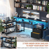 Unikito L Shaped Desk with File Drawer, 72.8" Reversible L Shaped Computer Desk with Power Outlet & LED Strip, Gaming Desk with Monitor Stand, Office Desk Corner Desk with Storage Shelf