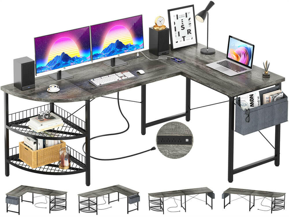 Unikito L Shaped Desk with Power Outlet, 98.4