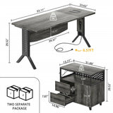Unikito L Shaped Office Desk with Storage Cabinet and Recessed Power Strip LED Strip, 55 Inch Thickened Heavy Duty Executive Computer Desk with 2 Drawers and 1 Door Cabinet