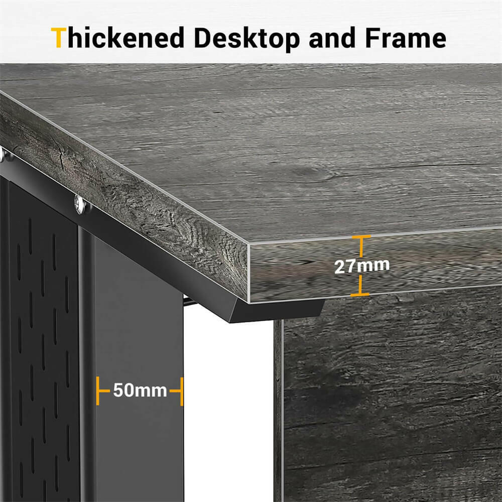 Unikito L Shaped Office Desk with Storage Cabinet and Recessed Power Strip LED Strip, 55 Inch Thickened Heavy Duty Executive Computer Desk with 2 Drawers and 1 Door Cabinet