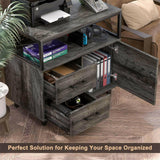 Unikito L Shaped Office Desk with Storage Cabinet and Recessed Power Strip LED Strip, 55 Inch Thickened Heavy Duty Executive Computer Desk with 2 Drawers and 1 Door Cabinet