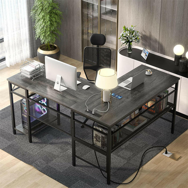 Unikito L Shaped Computer Desk with Power Outlet and USB Charging Port
